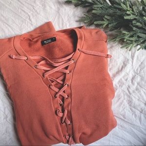 Michael Lauren Lace Up Sweatshirt Oversized Mauve